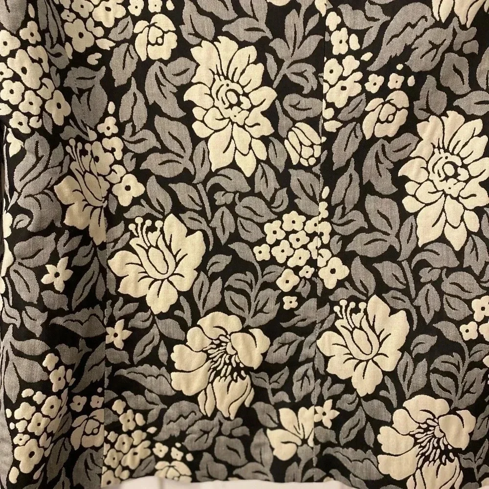VINTAGE WOMEN'S RENA ROWAN BLACK & CREAM & GRAY FLOWER‎ BLAZER JACKET Size 10